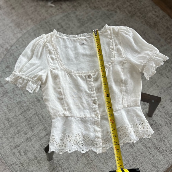 Aritzia Wilfred Arwen White Linen Embroidered New Peplum Summer Blouse Sz 2 - Picture 5 of 11
